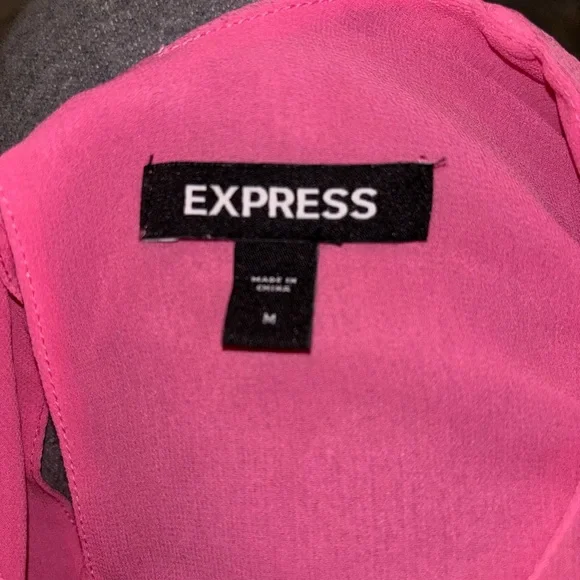 Express Vibrant Pink Sheer Cropped Blouse - Picture 2 of 3